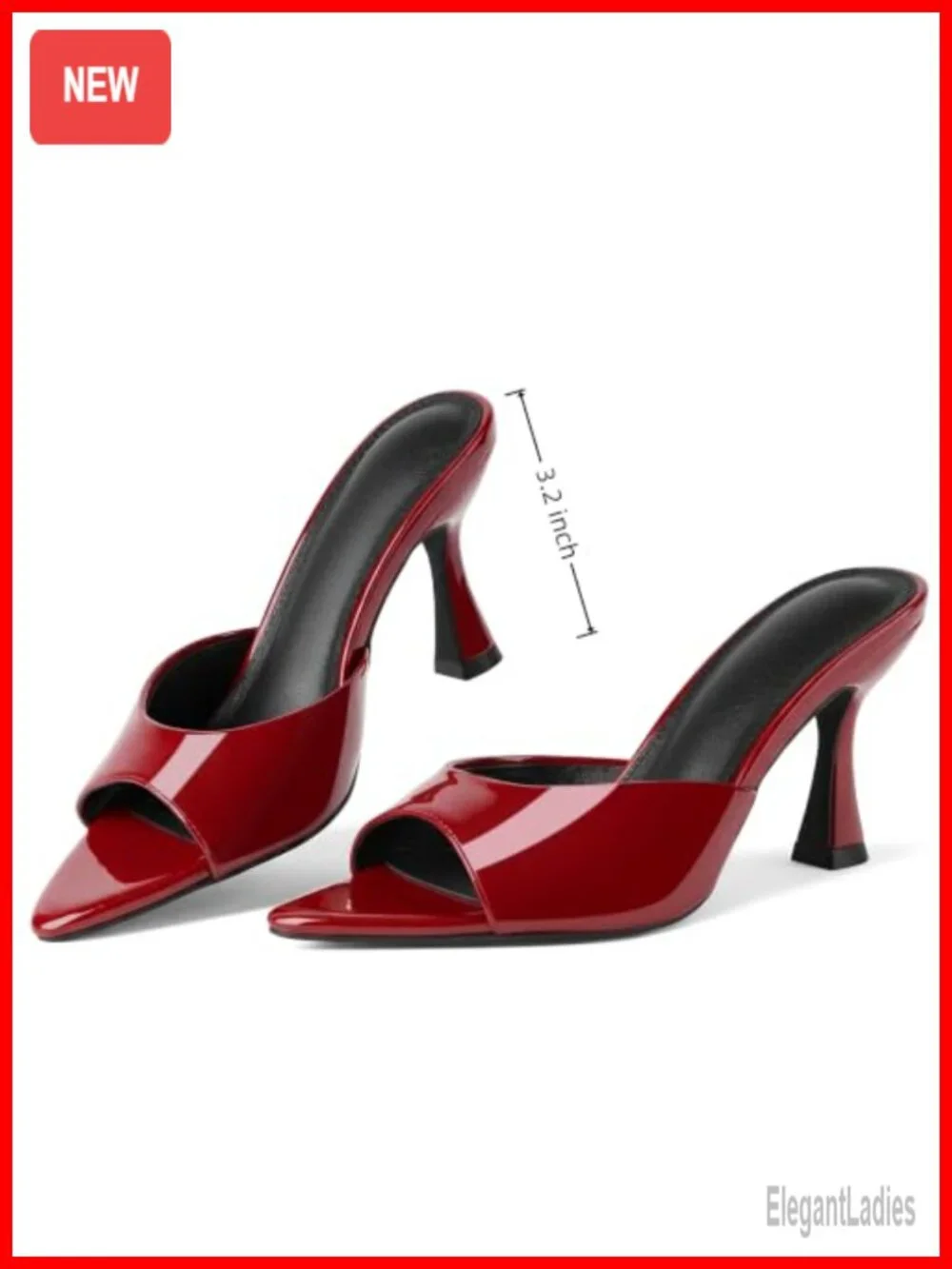 Kitten Heel Mule Sandals Pointed Peep Toe Patent Faux Leather Slip On Dress